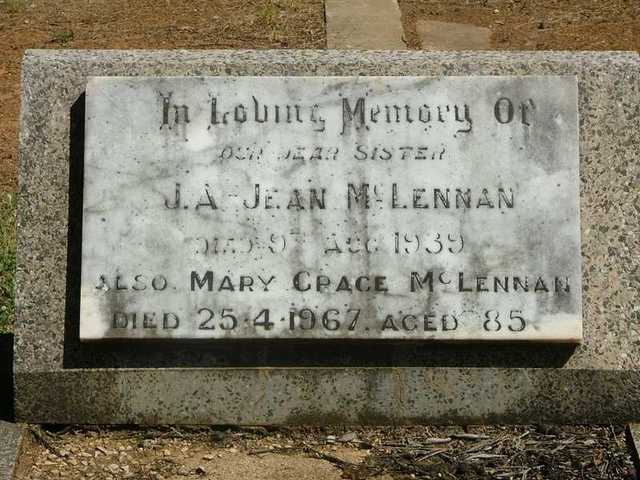 Photo of headstones/Jane  Ann McLennan (bn 1872) headstone Tamworth